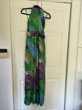 Zara Green Tropical Halter Jumpsuit Small